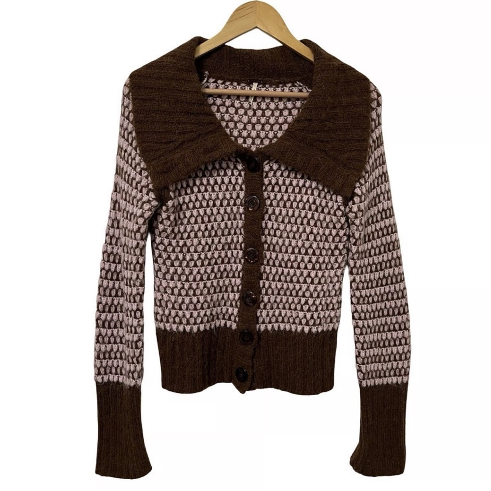 Free People Brown and Pink Knit Cardigan